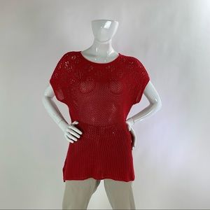 Women’s Large (L) Red CHRISTOPHER & BANKS Open Knit Lightweight Sweater